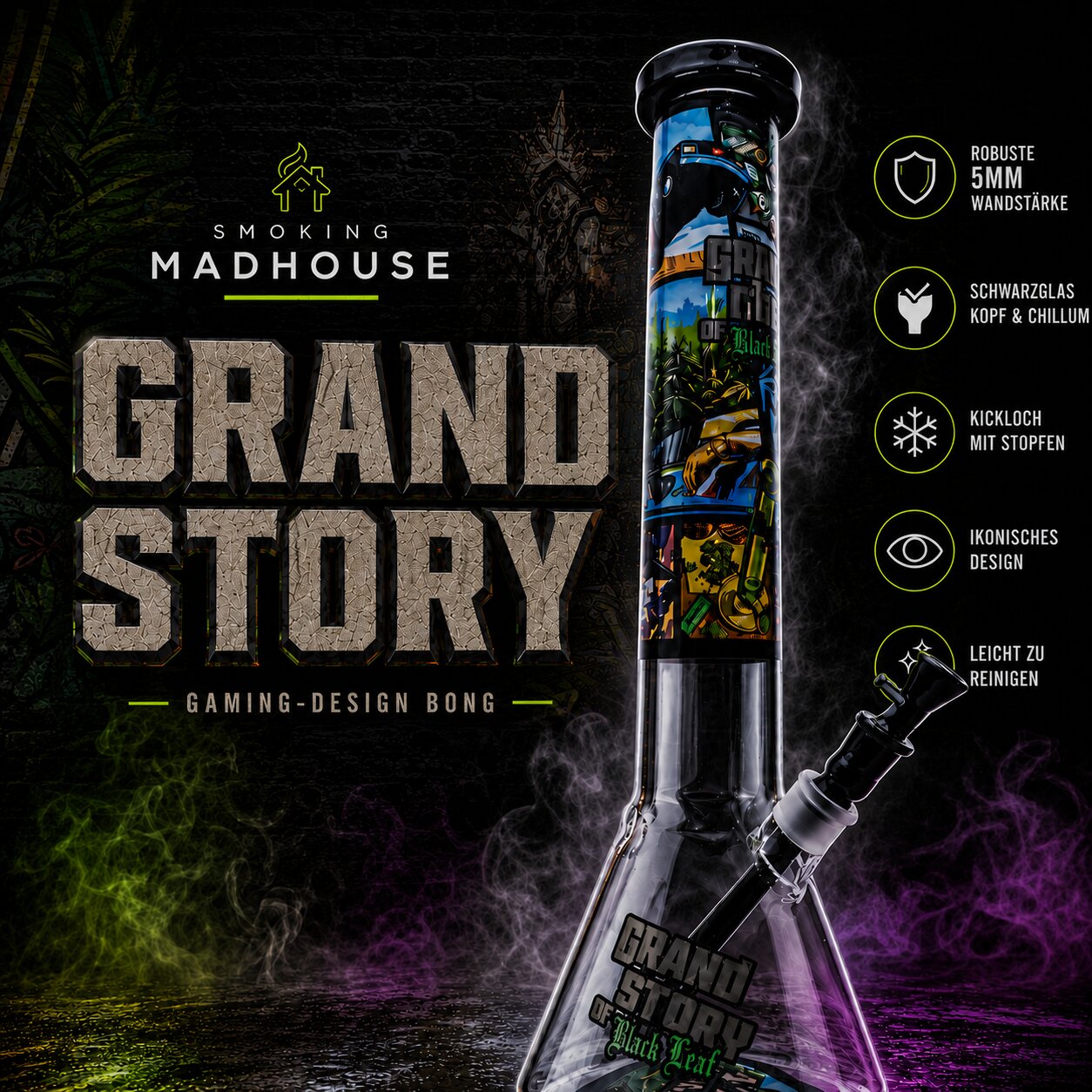 Werbebild für Kolbenbong Grand Story of Black Leaf mit Produktvisualisierung 