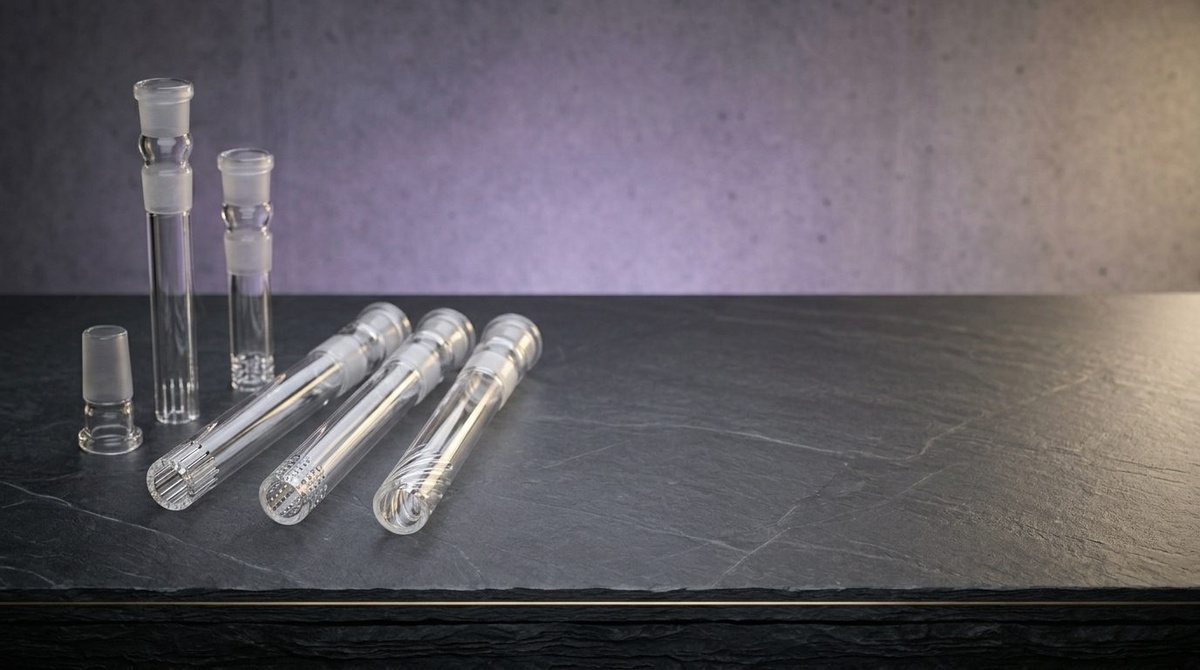 Drei Diffusor-Chillums mit Schlitzen, Löchern und Spiralmuster nebeneinander