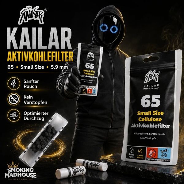 Big Size, smoother Vibe. 💨🖤

Die KAILAR 9 mm Aktivkohlefilter sind für alle, die beim Dreh