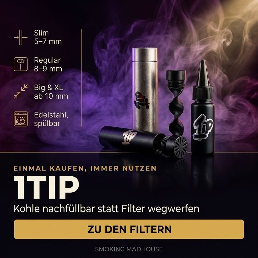 1TIP Filter — Aktivkohlefilter aus Edelstahl, Kohle nachfüllbar