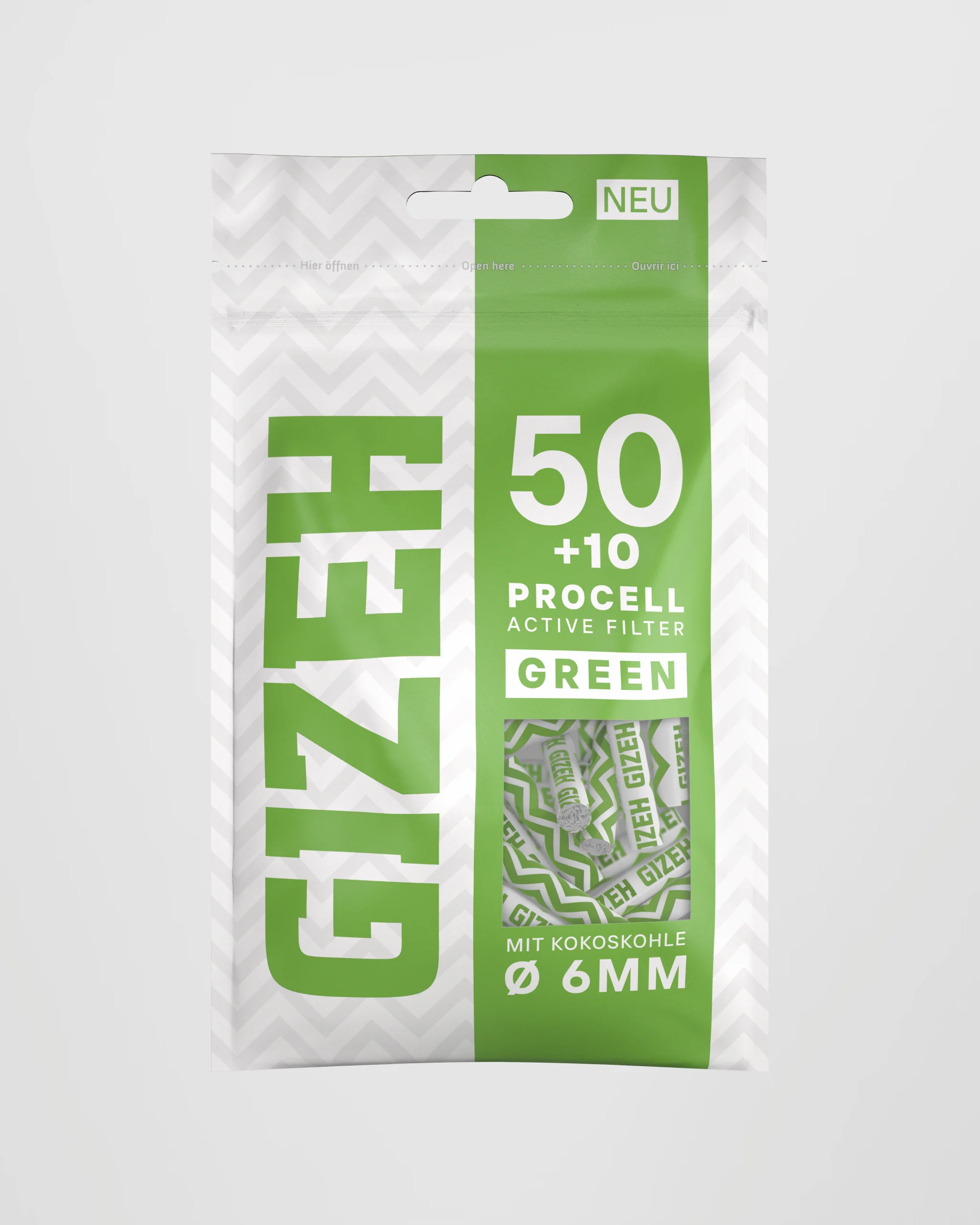GIZEH Aktivkohlefilter ProCell Ø 6 mm – 60 Stück (Grün) – Ansicht 2