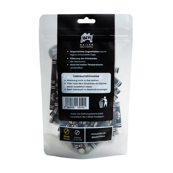 KAILAR Aktivkohlefilter Big Size Cellulose Ø 9 mm – 100 Stück, Schwarz – Ansicht 2