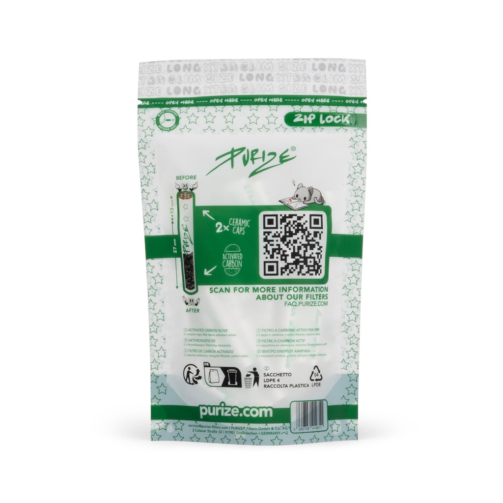 PURIZE Aktivkohlefilter XTRA Slim Long Ø 5,9 mm – 50 Stück