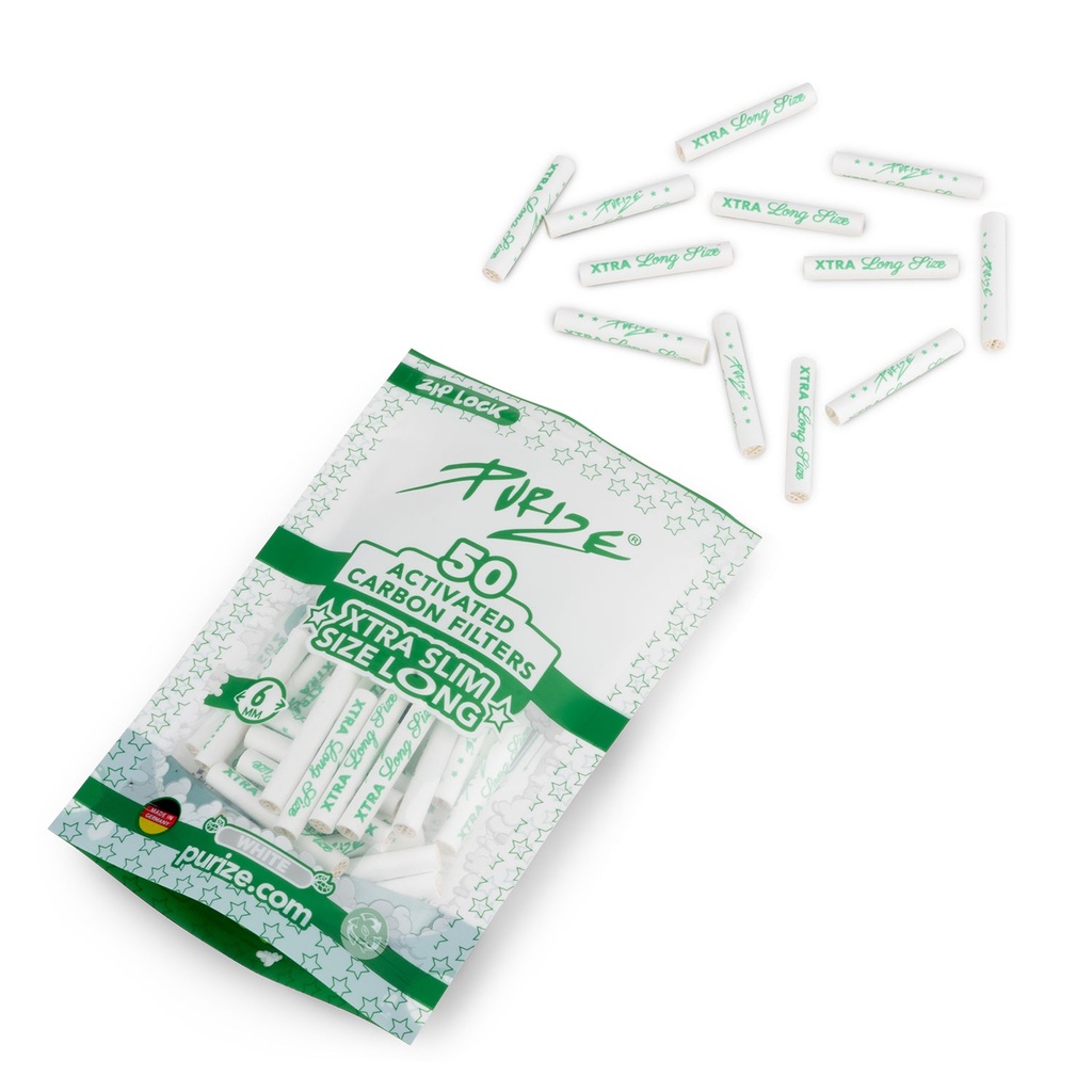 PURIZE Aktivkohlefilter XTRA Slim Long Ø 5,9 mm – 50 Stück