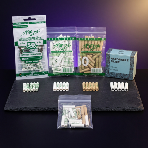 Aktivkohlefilter Probierpack Extra Slim 5–5,9 mm – 4 Sorten