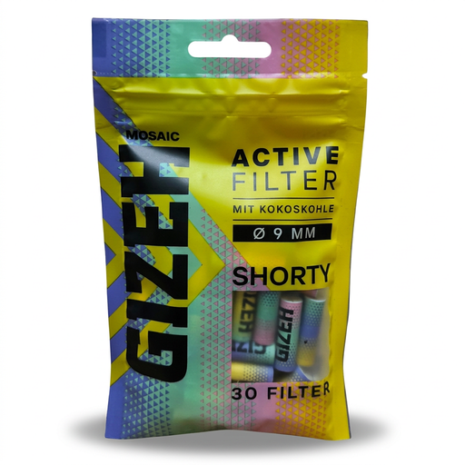 GIZEH Aktivkohlefilter Shorty Mosaic Ø 9 mm – 30 Stück