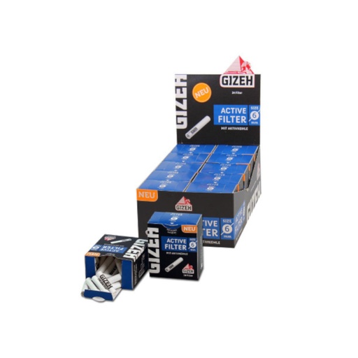 GIZEH Aktivkohlefilter Black Ø 6 mm – 34 Stück – Display mit 10 Stück