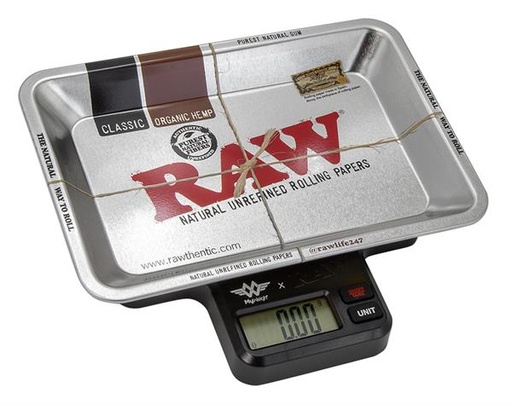 RAW x MyWeigh Digitalwaage Tray Scale mit Rolling Tray – 1000 g / 0,01 g bis 200 g