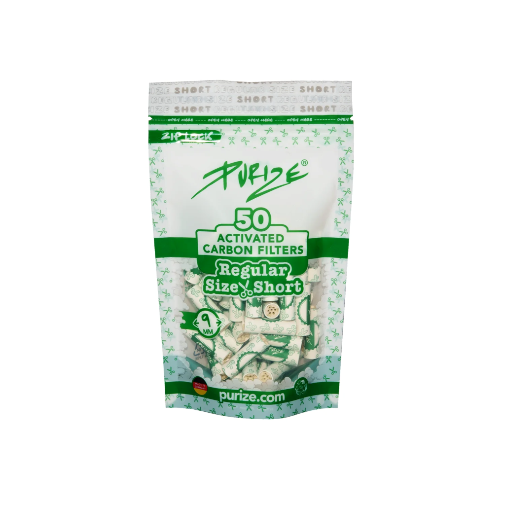 PURIZE Aktivkohlefilter Regular Short Ø 9 mm – 50 Stück, Weiß