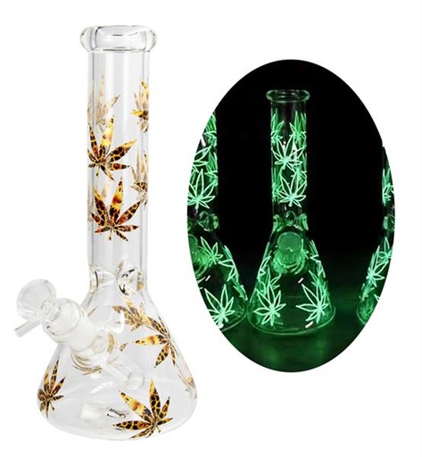 Eisbong Beaker Hanfblatt Glow in the Dark 26 cm Ø 45 mm – NS 18,8