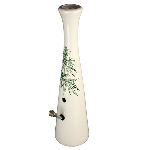 Bam Bam Bhole Keramikbong Hollandbong Hanfblatt 39 cm – Weiß
