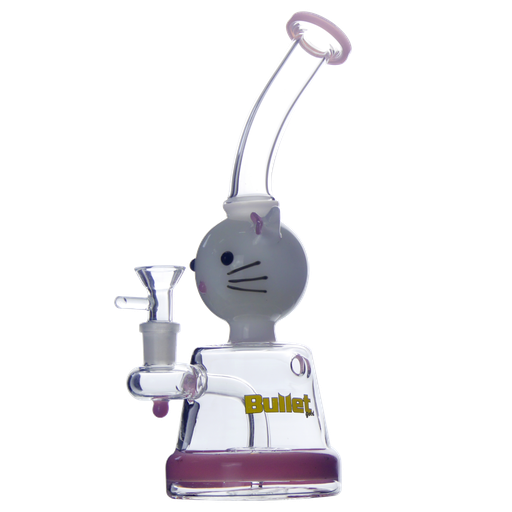 Bullet Glasbong Pink Cat gebogen 26 cm – NS 18,8