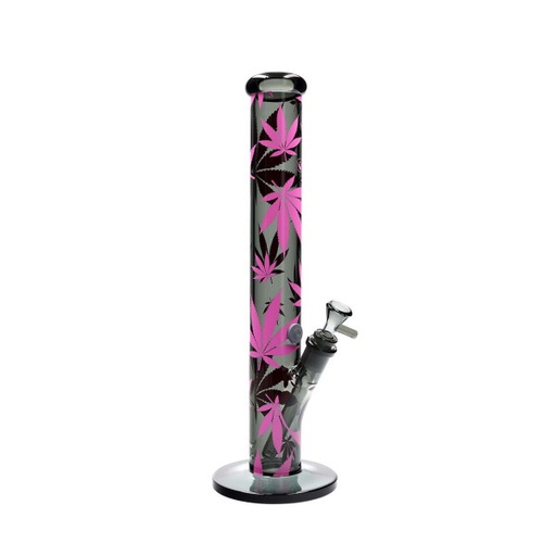 FIRE-FLOW Glasbong Zylinder Leaves Pink 37 cm