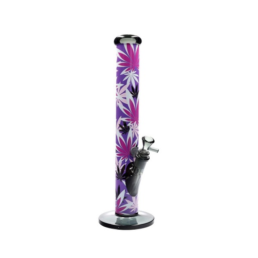 FIRE-FLOW Glasbong Zylinder Pink Leaves 37 cm