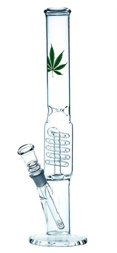 Glas Bong Zylinder Ice Perkolator "Leaf Design", 40cm, ø 50mm
