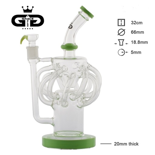 Grace Glass Glasbong Recycler 32 cm 5-mm-Glas – NS 18,8, Grün