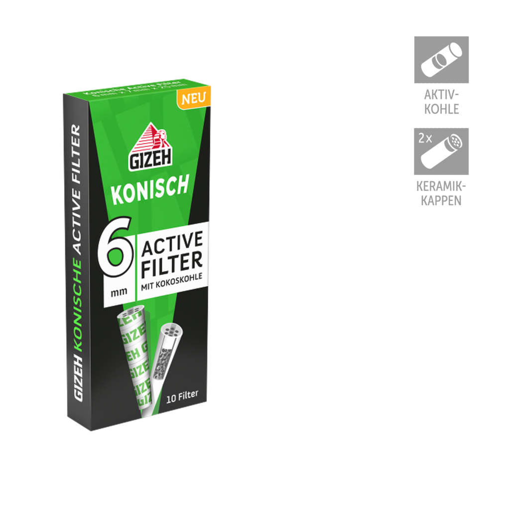 GIZEH Aktivkohlefilter konisch Ø 6–7 mm – 10 Stück