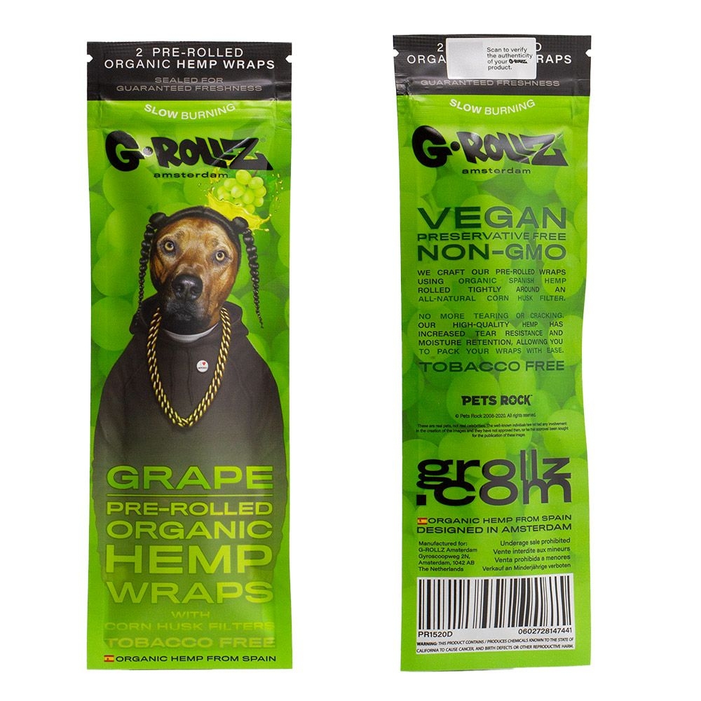 G-ROLLZ Hemp Wraps Organic Grape mit Maishülsen-Filter – 2 Stück