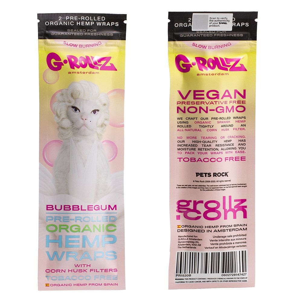 G-ROLLZ Hemp Wraps Organic Bubblegum mit Maishülsen-Filter – 2 Stück