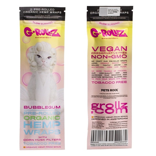 G-ROLLZ Hemp Wraps Organic Bubblegum mit Maishülsen-Filter – 2 Stück