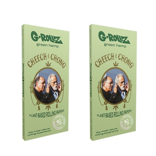 G-ROLLZ Papers Cheech & Chong Green Bio-Hanf King Size Slim mit Tips – 50 Blatt
