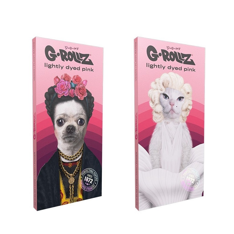 G-ROLLZ Papers Mexican Diamonds Pink Bio-Hanf King Size Slim mit Tips – 50 Blatt