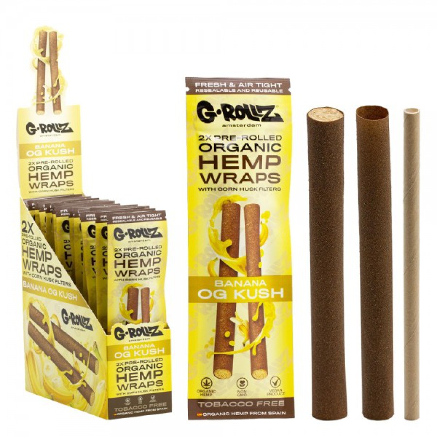 G-ROLLZ Hemp Wraps Banana OG Kush mit Maishülsen-Filter – 2 Stück