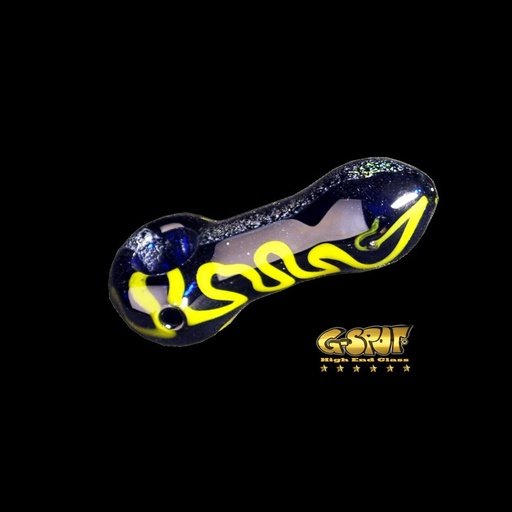 G-SPOT Glaspfeife Spoon Zickzack – Dunkelblau/Gelb