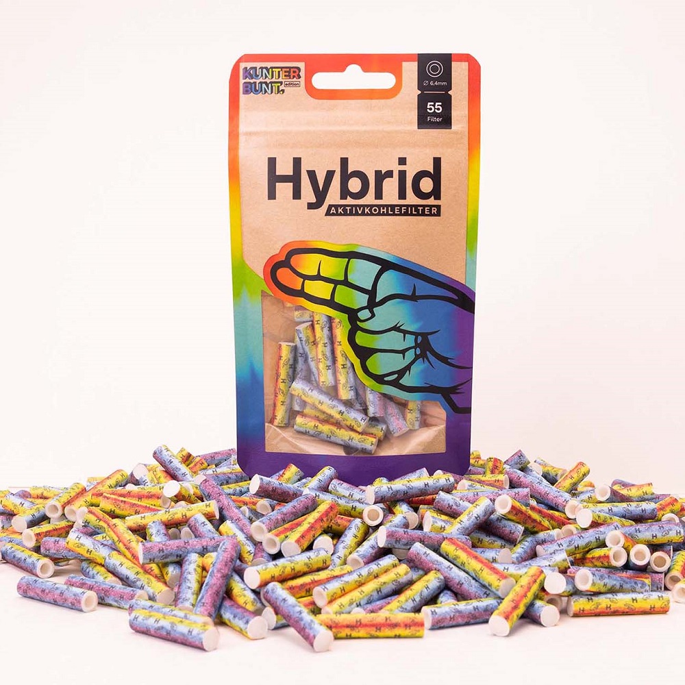 HYBRID Supreme Aktivkohlefilter Zellstoff Ø 6,4 mm – 55 Stück, Rainbow