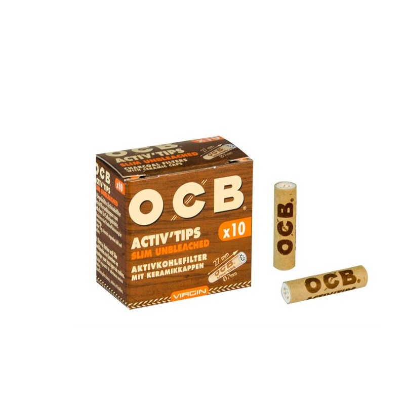 OCB Aktivkohlefilter Virgin Activ'Tips Slim Ø 7 mm – 10 Stück