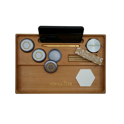 VONbLÜTE Rolling Tray Dab'n Roll Kirschholz vergoldet 24K