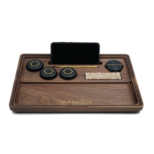 VONbLÜTE Rolling Tray Dab'n Roll XT Nussholz vergoldet 24K