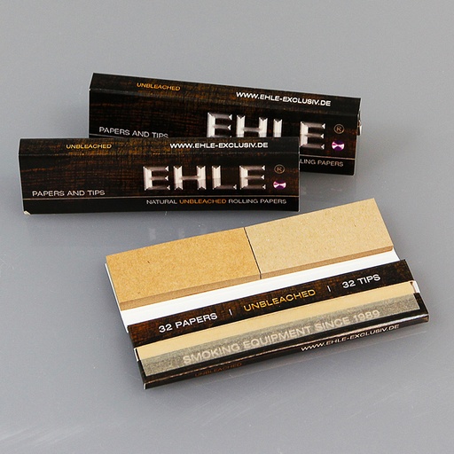 EHLE Papers'n'Tips King Size Slim ungebleicht – 32 Blatt – Display mit 26 Stück